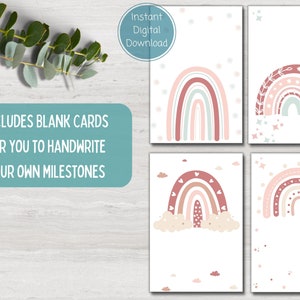 Preemie Baby NICU Milestone Cards, Pink Boho Rainbow, Baby Photo Prop ...