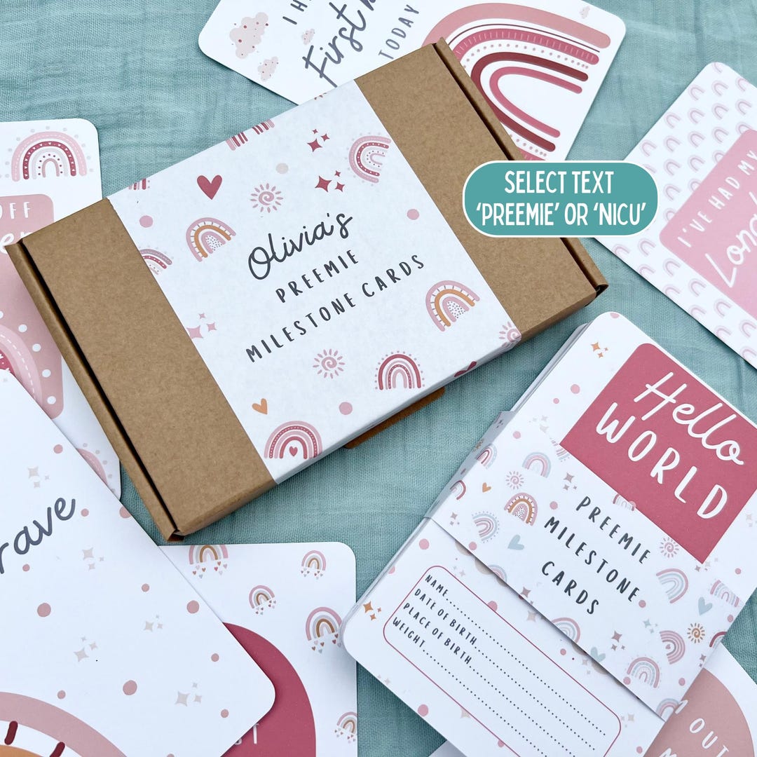 Preemie Baby NICU Milestone Cards in A Personalised Keepsake Gift Box ...