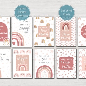 Preemie Baby NICU Milestone Cards, Pink Boho Rainbow, Baby Photo Prop ...