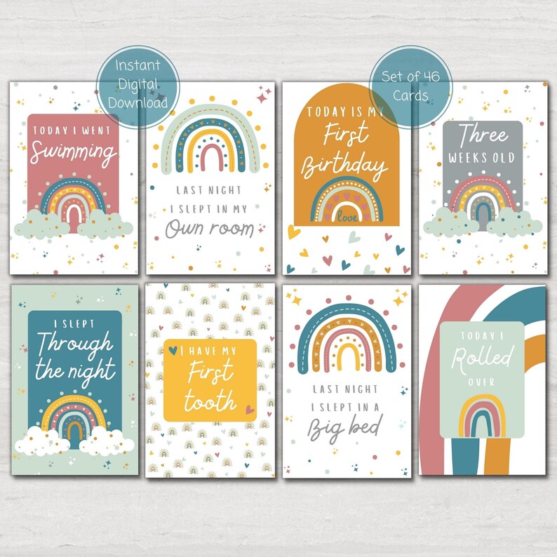 Rainbow Baby Milestone Cards, Baby Shower Gift, Baby Keepsake Cards ...