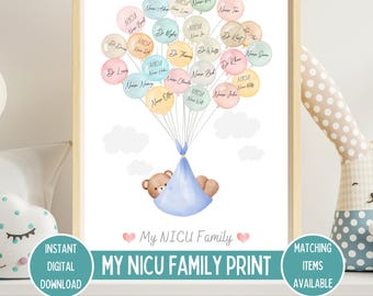 My NICU Family Sign For Hospital Staff Signatures, Teddy Bear Keepsake Guestbook,NICU Graduate,Preemie Baby NICU Milestones,Digital Download