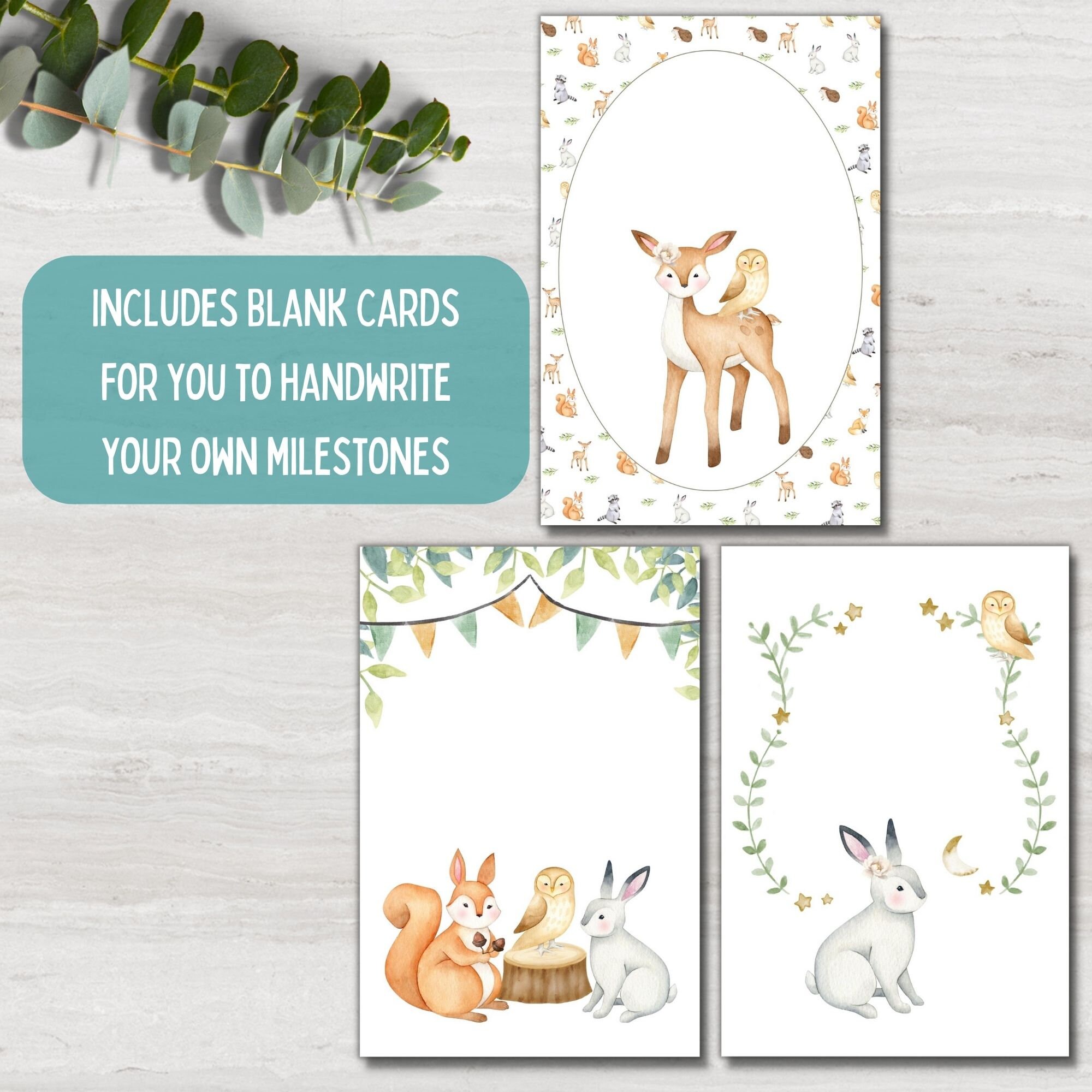 Woodland Animal Preemie Baby NICU Milestone Cards, Forest Animal Baby ...