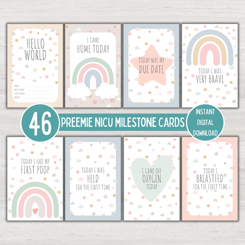 NICU Milestone Cards, Preemie Baby, Premature Girl or Boy NICU Journey ...