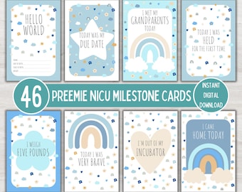 Preemie Baby NICU Milestone Cards: Blue Theme Baby Photo Prop (Digital Download)
