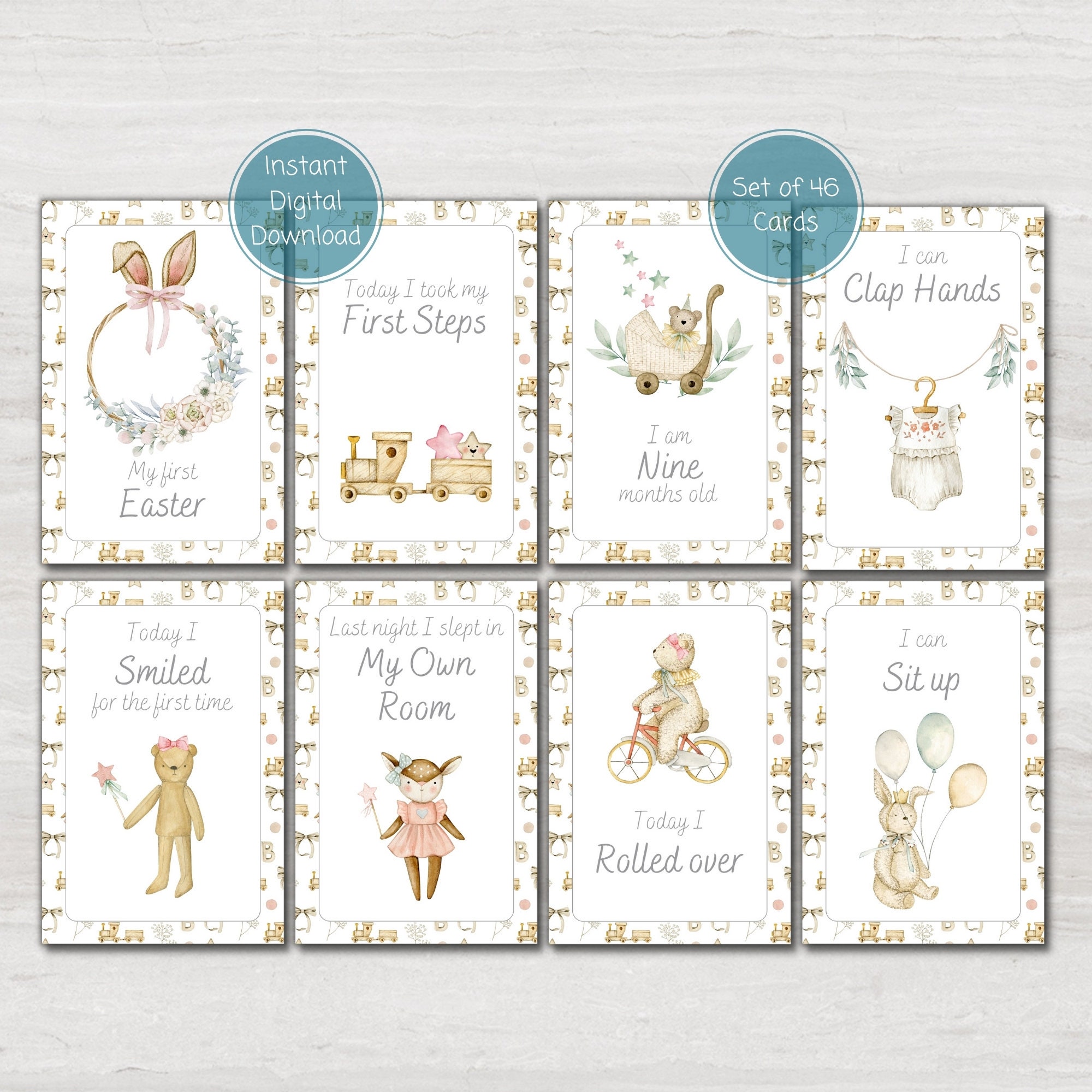 Baby Milestone Cards, Vintage Pink Girl Baby Shower Gift, Baby Keepsake ...