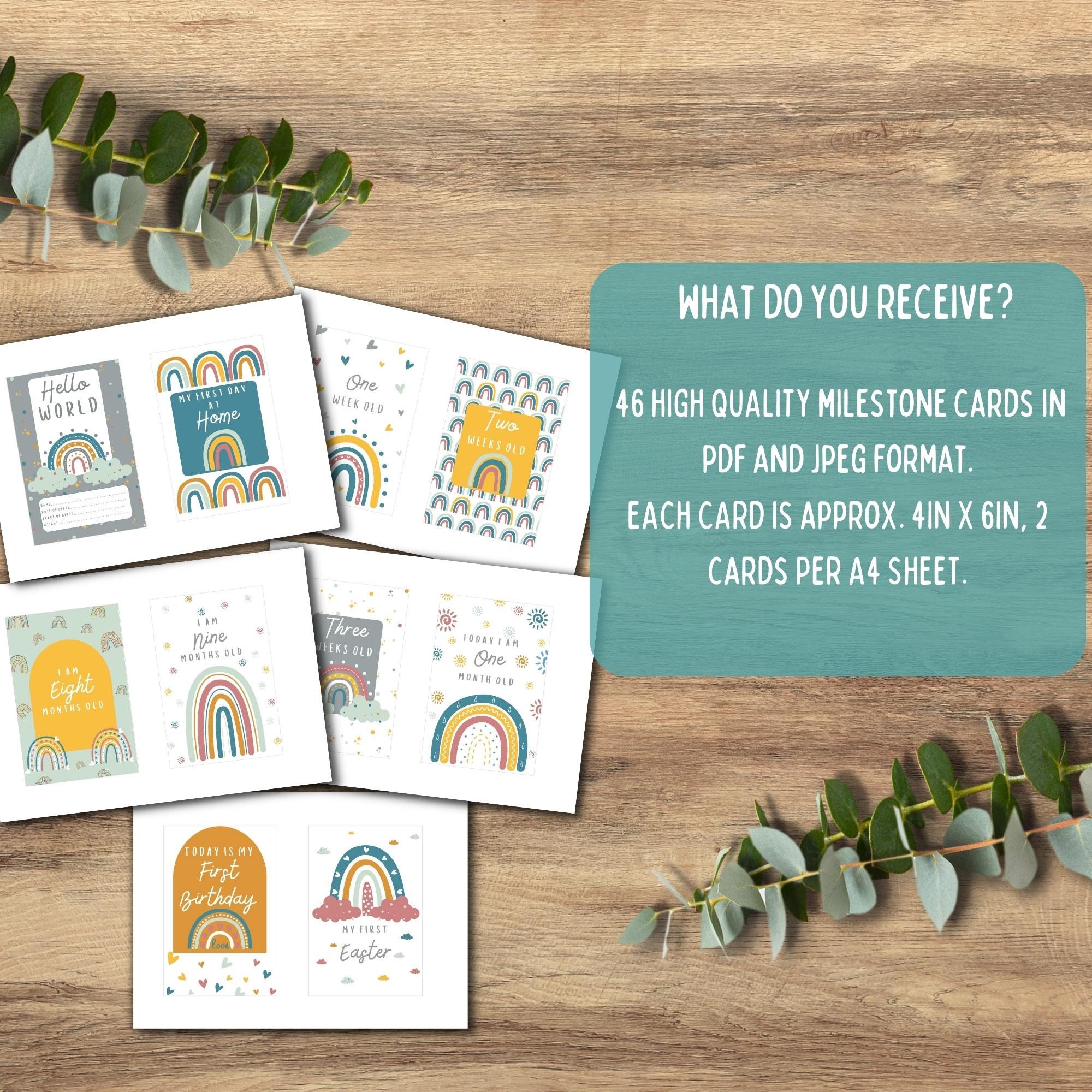 Rainbow Baby Milestone Cards, Baby Shower Gift, Baby Keepsake Cards ...