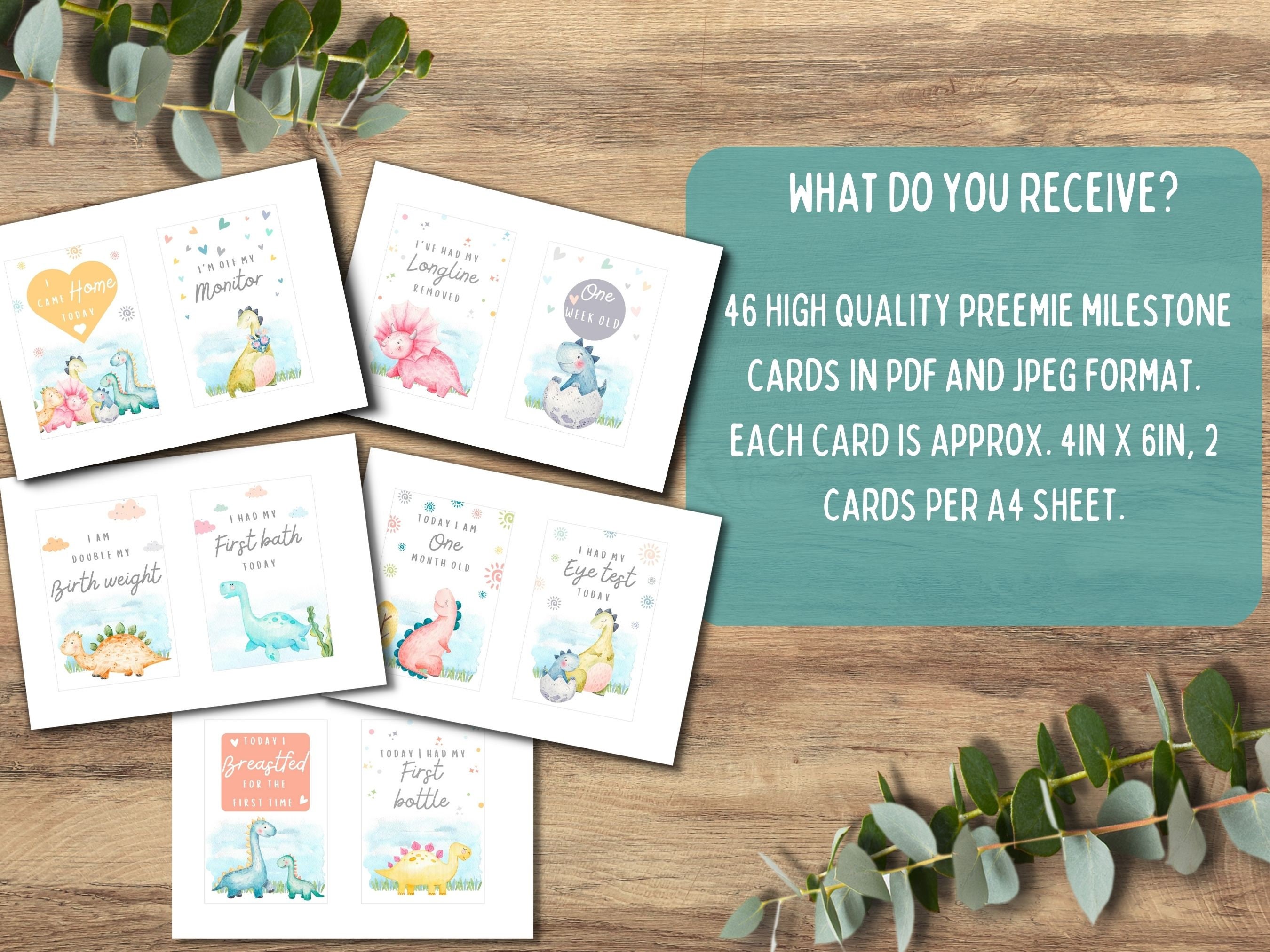 Preemie Baby NICU Milestone Cards, Dinosaur Theme, Baby Photo Prop ...
