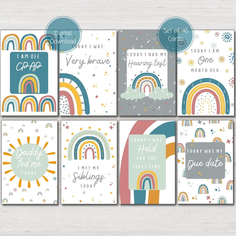 Personalised Preemie Baby Milestone Cards: Rainbow NICU Keepsake ...
