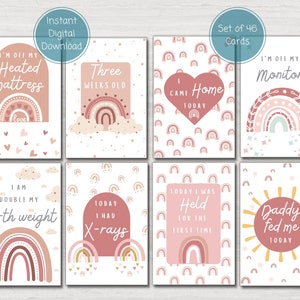 Preemie Baby NICU Milestone Cards, Pink Boho Rainbow, Baby Photo Prop ...