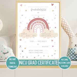 Certificat d'études supérieures de l'USIN, diplômé de l'USIN, étape importante de l'USIN pour bébé prématuré, arc-en-ciel rose bohème, accessoire photo bébé, téléchargement numérique imprimable instantanée