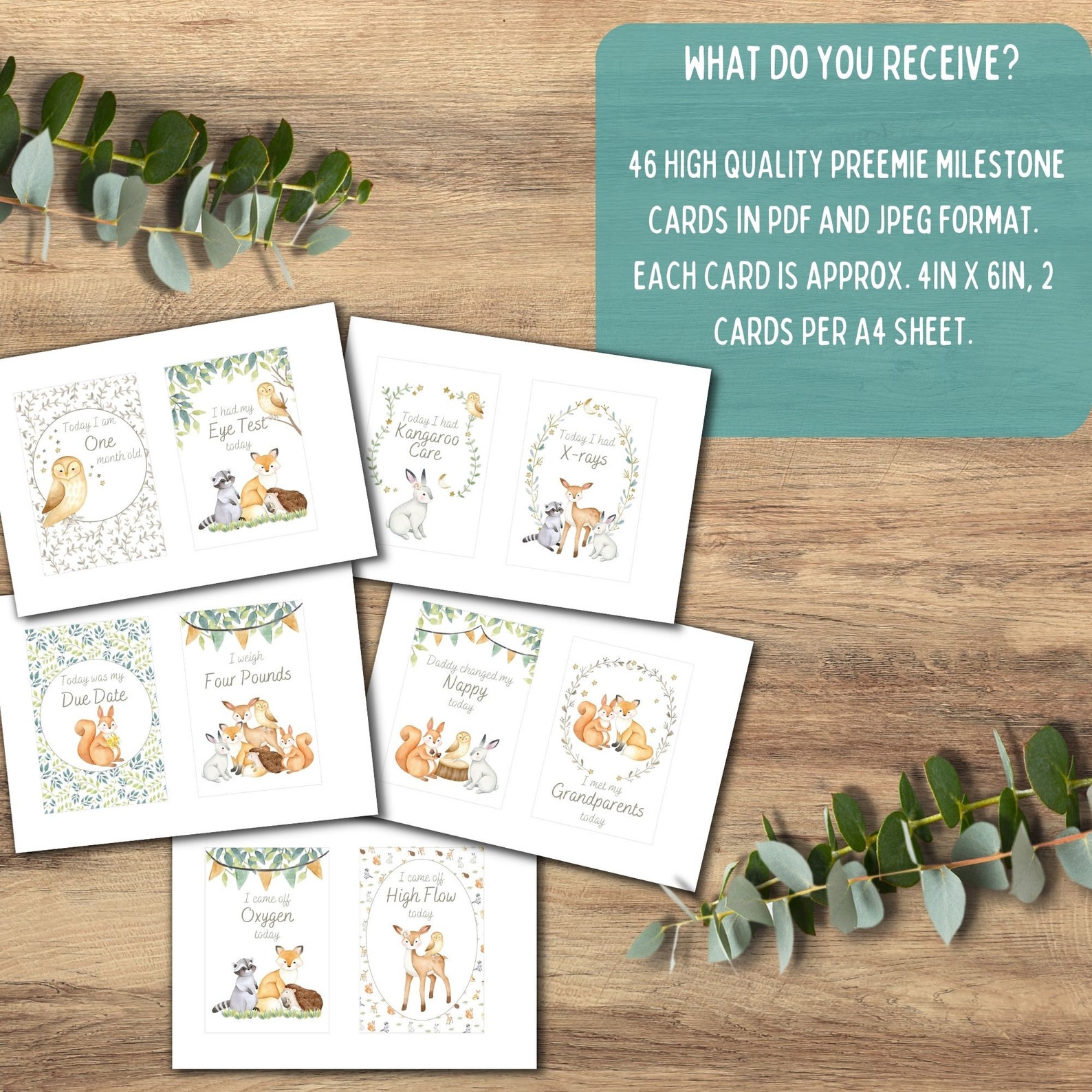 Woodland Animal Preemie Baby NICU Milestone Cards, Forest Animal Baby ...