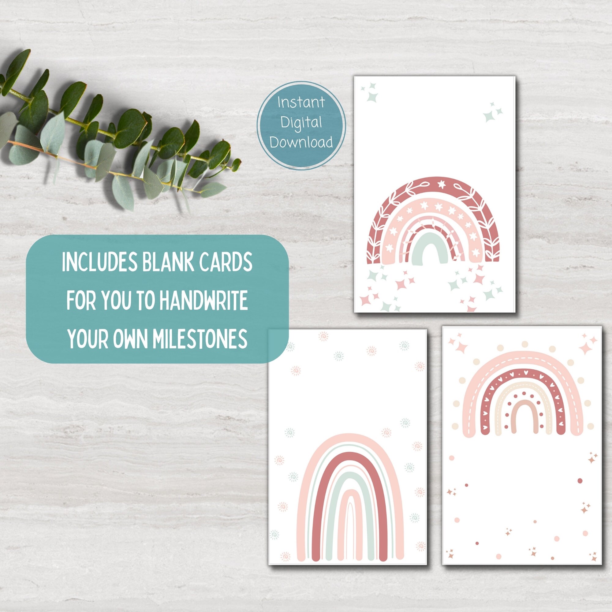 Preemie Baby NICU Milestone Cards, Pink Boho Rainbow, Baby Photo Prop ...