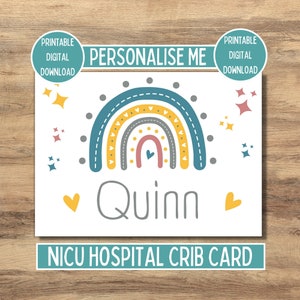 Baby Namenskarte für NICU Inkubator, Frühchen Isolette, Regenbogen Baby Namensschild für Krankenhausbett, personalisiertes Preemie Geschenk, digitaler Download