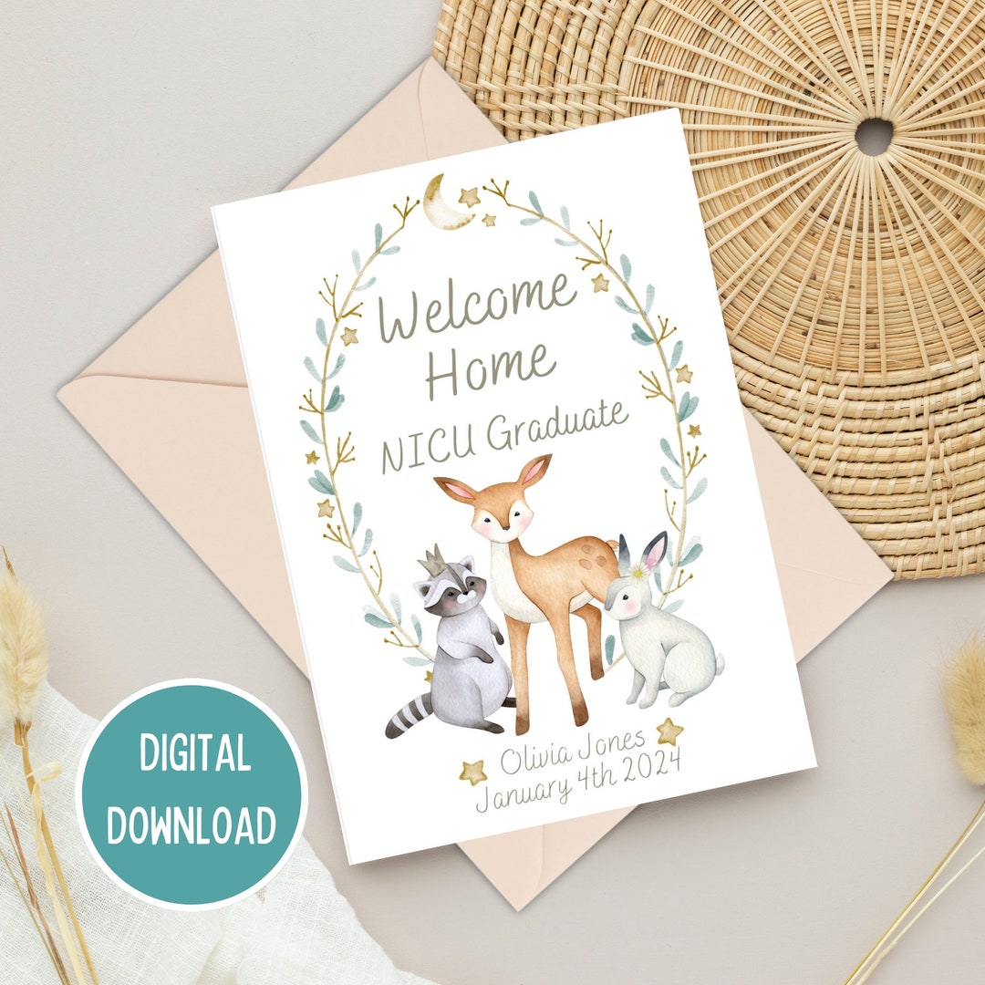 Welcome Home NICU Graduate, Personalised Woodland Animal ...