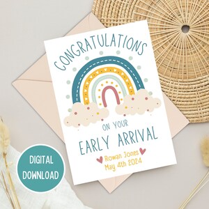 Premature baby gefeliciteerd kaart vroege aankomst, regenboog geboortekaart, Welcome To The World-kaart, NICU-mijlpaal, afdrukbare digitale download