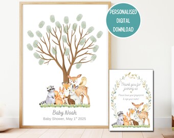 Personalised Woodland Animal Fingerprint Tree Guestbook: Baby Shower Keepsake (Digital Download)