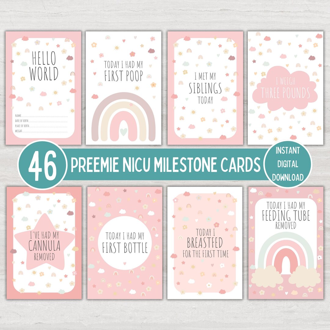 Preemie Baby NICU Milestone Cards: Pink Theme Baby Girl Photo Prop ...
