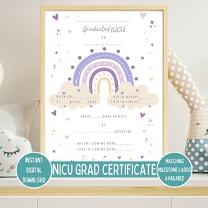 Certificat d'études supérieures de l'USIN, jalon imprimable pour bébé prématuré, accessoire photo de bébé arc-en-ciel violet, cadeau de retour à la maison, téléchargement immédiat