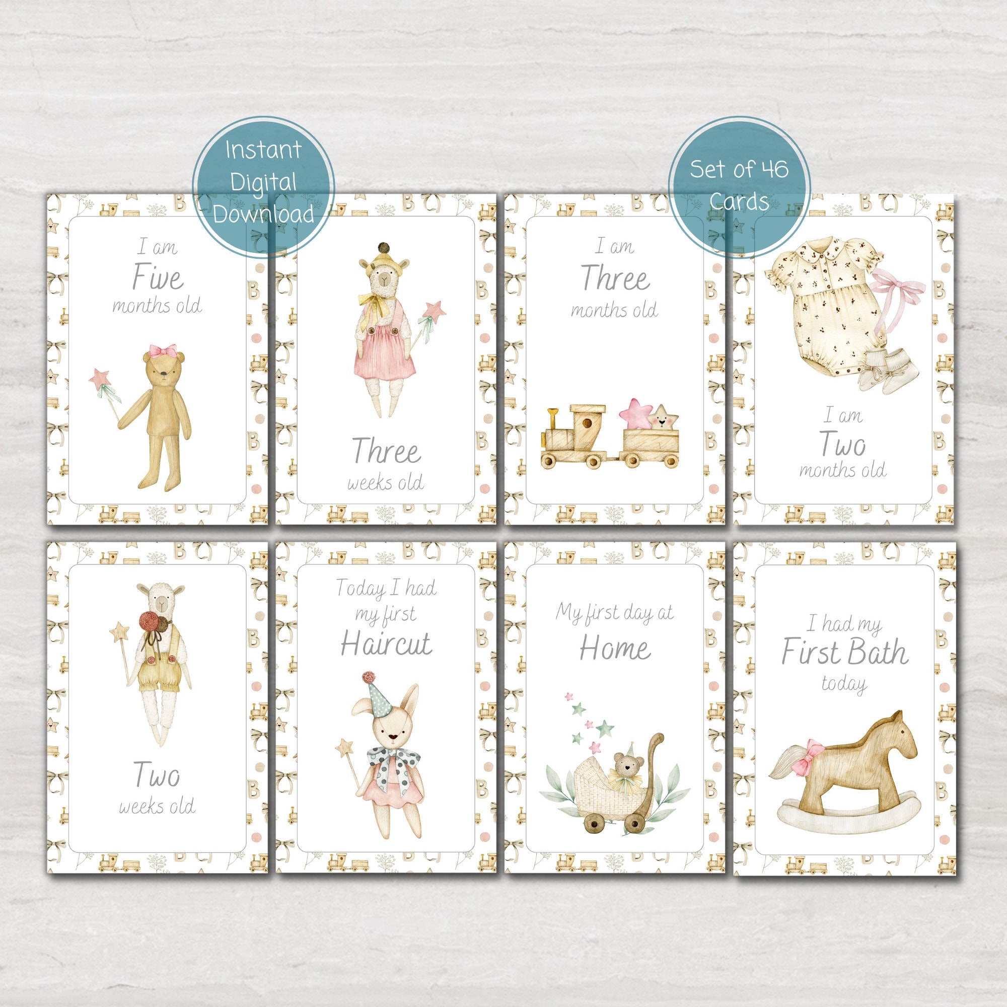 Baby Milestone Cards, Vintage Pink Girl Baby Shower Gift, Baby Keepsake ...