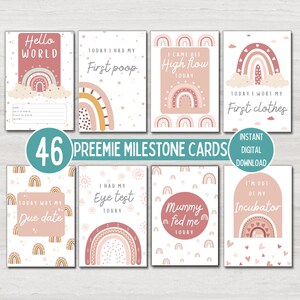 Preemie Baby NICU Milestone Cards, Pink Boho Rainbow, Baby Photo Prop ...