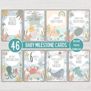Cartes bébé sous la mer, sur le thème de l'océan nautique, nouveau cadeau de baby shower, jalons de l'USIN, téléchargement numérique imprimable instantané