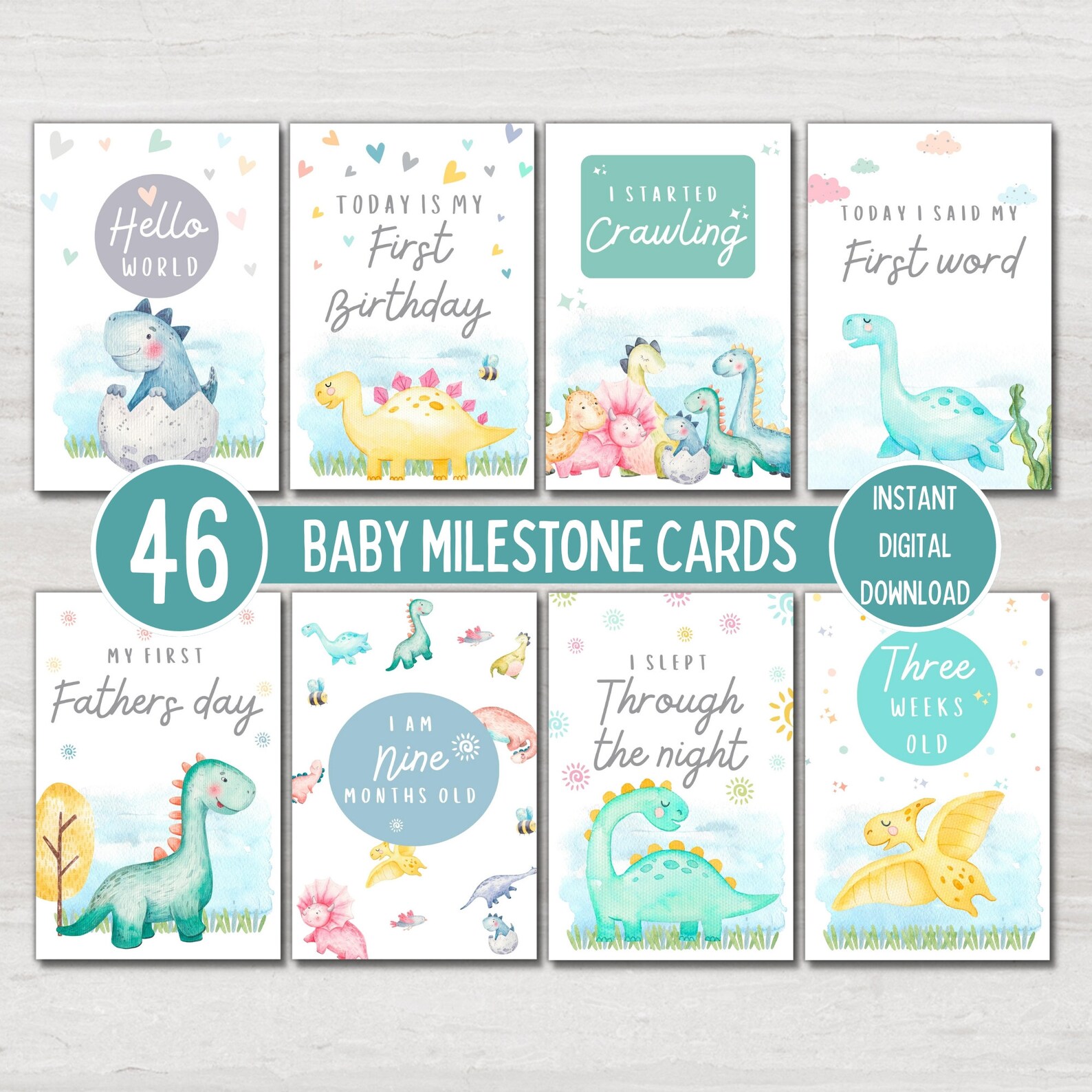 Dinosaur Baby Milestone Cards, Baby Shower Gift, Baby Keepsake Cards ...