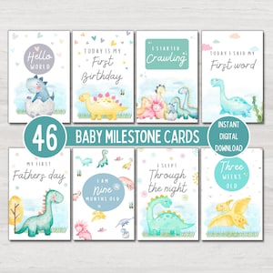 Cartes d'étape importante de bébé dinosaure, cadeau de baby shower, cartes de souvenir de bébé, étapes importantes de l'USIN, téléchargement numérique imprimable instantané, NON MODIFIABLE