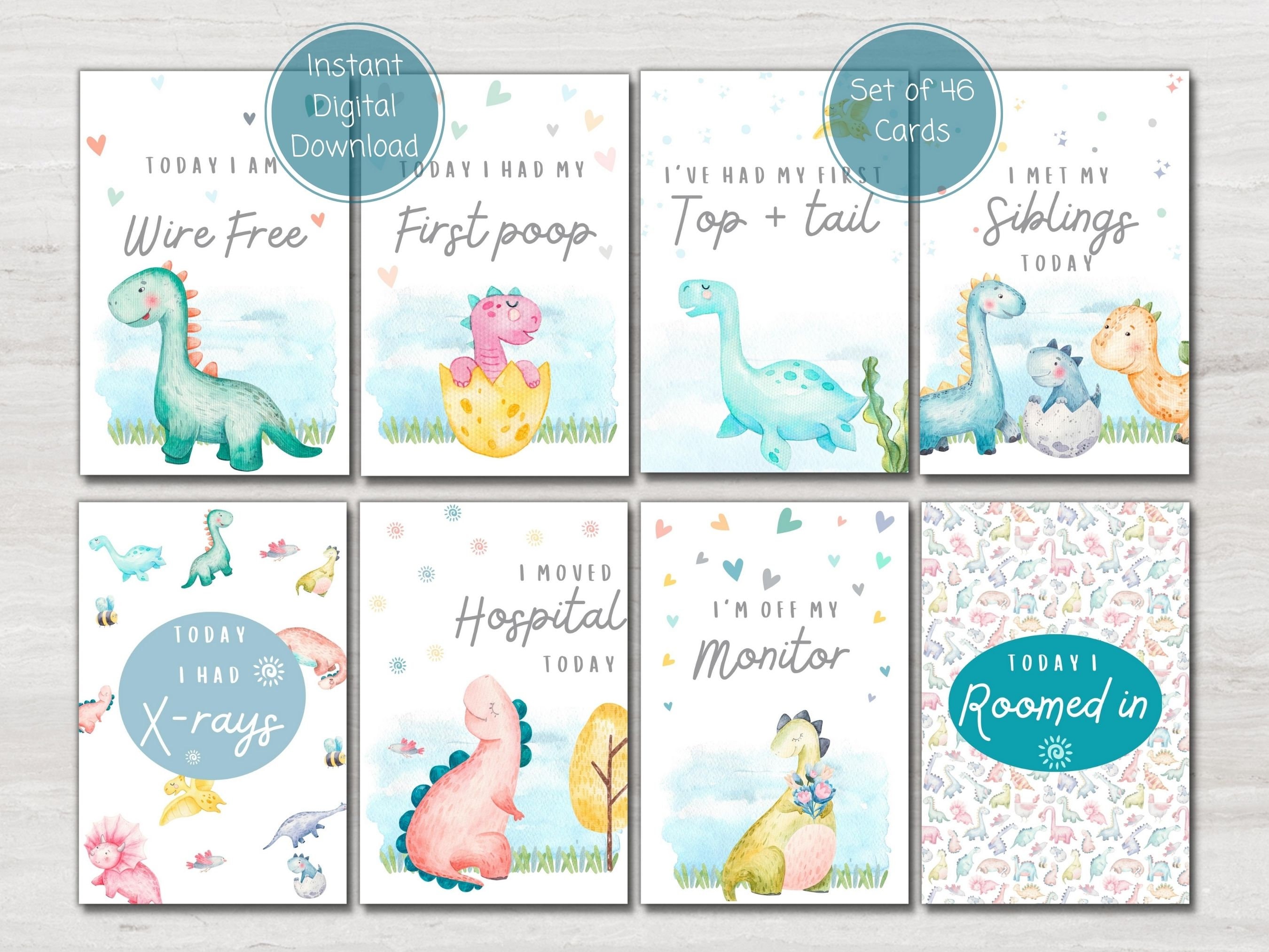 Preemie Baby NICU Milestone Cards, Dinosaur Theme, Baby Photo Prop ...