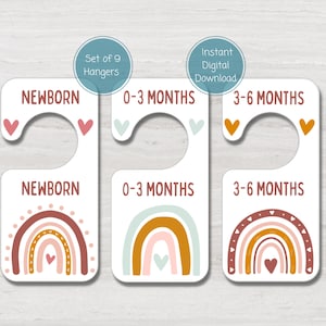 Séparateurs de vêtements pour bébé, séparateurs de garde-robe de bébé arc-en-ciel bohème, organisation de la penderie de la chambre de bébé, téléchargement numérique instantané imprimable