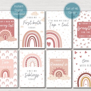 Preemie Baby NICU Milestone Cards, Pink Boho Rainbow, Baby Photo Prop ...