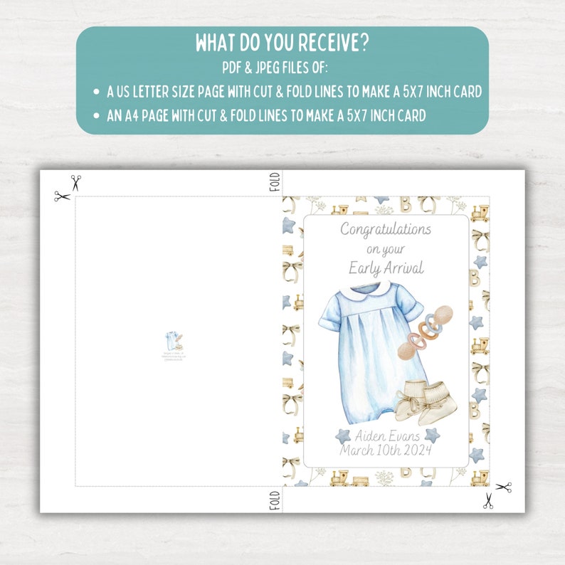 Premature Baby Boy Congratulations Early Arrival Card, Vintage Blue ...