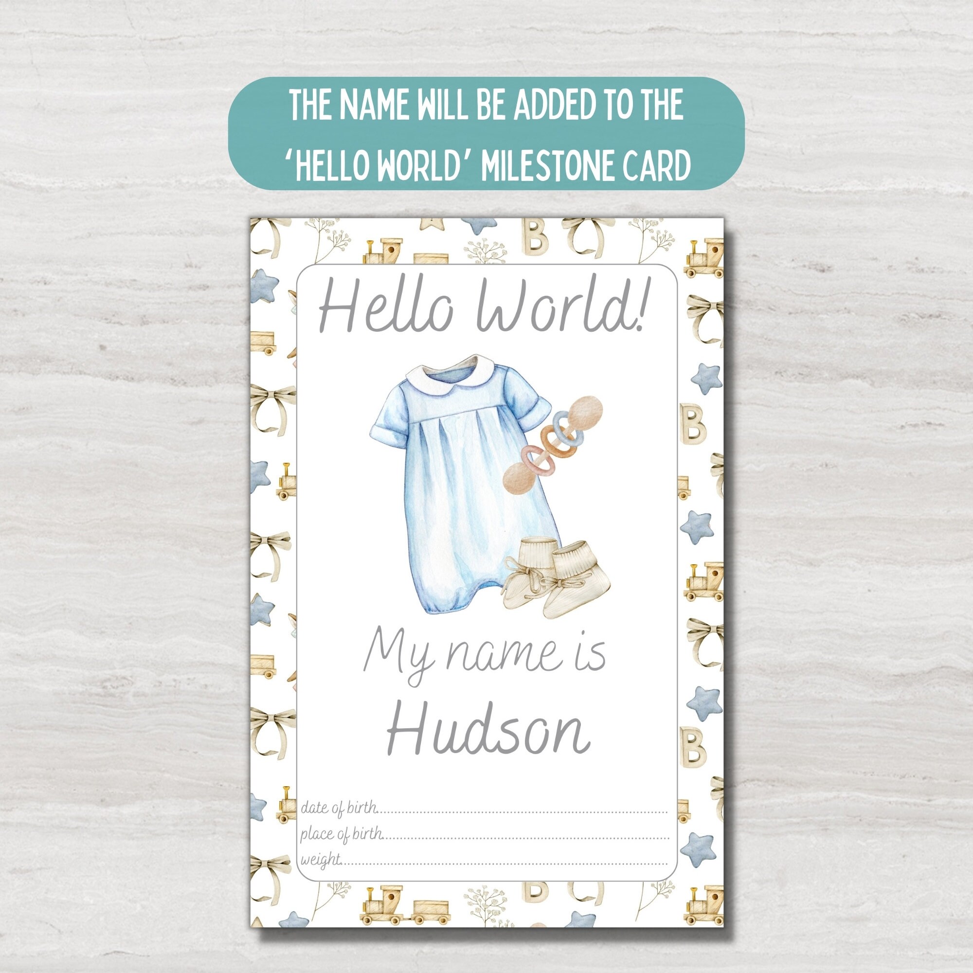Personalised Preemie NICU Milestone Cards: Vintage Blue Baby Photo Prop ...