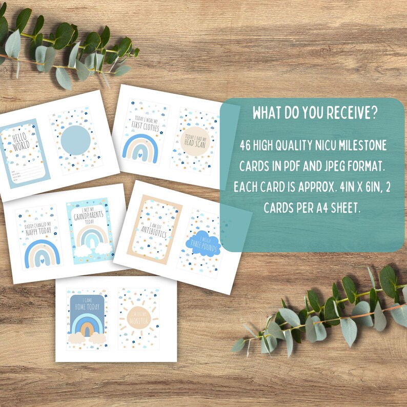 Preemie Baby NICU Milestone Cards: Blue Theme Baby Photo Prop (digital ...