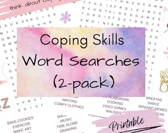 Coping Skills Wordsearches (2-pack) Therapy Activity Instant Download