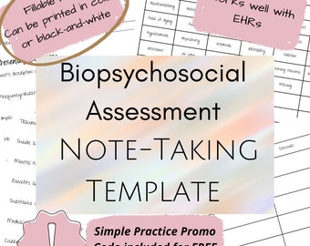Plantilla de toma de notas para la evaluación biopsicosocial (versión ampliada) Descarga instantánea