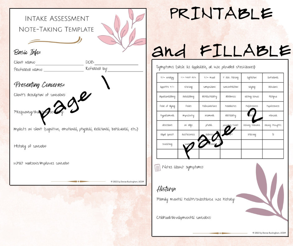 Intake Assessment Note taking Template (expanded Version) Instant Intake Assessment Note taking Template (expanded Version) Instant