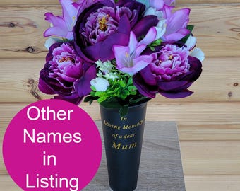 Grave Vase Spike Cemetery Flowers Artificial Dad Mum Nan Grandad Peony Lily