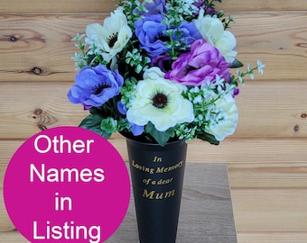 Grave Vase Spike Cemetery Flowers Artificial Dad Mum Nan Grandad Rose Anemone