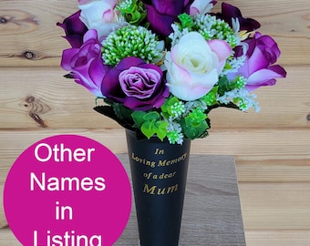 Grave Vase Spike Cemetery Flowers Artificial Dad Mum Nan Mixed Rose Berry Purple