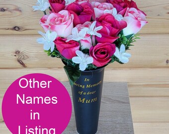 Grave Vase Spike Cemetery Flowers Artificial Dad Mum Grandad Rosebud Foliage