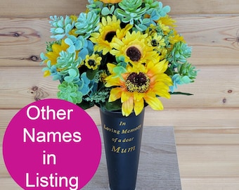 Grave Vase Spike Cemetery Flowers Artificial Dad Mum Grandad Sunflower Succulent