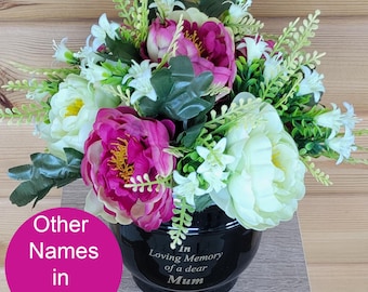 Grave Pot Cemetery Flowers Artificial Dad Mum Wife Grandad Peony Astilbe Metal Pot