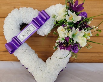 Open Heart Funeral Flowers Artificial Tribute Wreath Silk Grave Memorial MUM NAN SISTER Nanny Grandma or Any Name