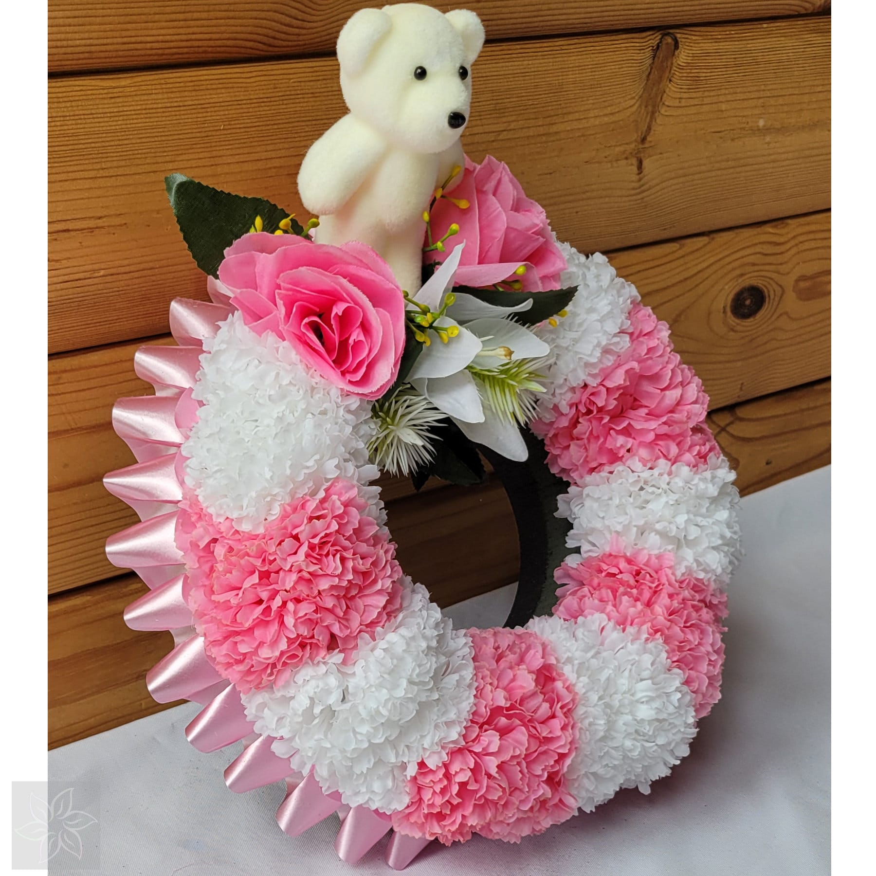 baby-child-infant-funeral-flowers-artificial-tribute-teddy-wreath-pink