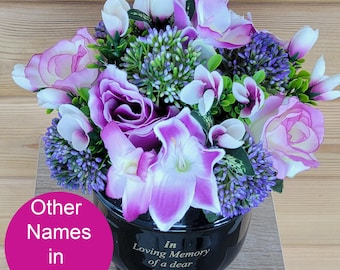 Grave Pot Cemetery Flowers Artificial Dad Mum Wife Grandad Rose Orchid Metal Pot