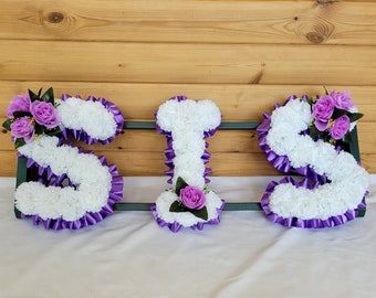 SIS Funeral Flowers Artificial Tribute Wreath Silk Grave Memorial Letters or Any 3 Letter Name