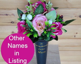 Grave Vase Spike Cemetery Flowers Artificial Dad Mum Nan Grandad Open Rose