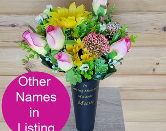 Grave Vase Spike Cemetery Flowers Artificial Dad Mum Grandad Sunflower Rosebud