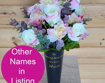Grave Vase Spike Cemetery Flowers Artificial Dad Mum Nan Grandad Dahlia Rosebud