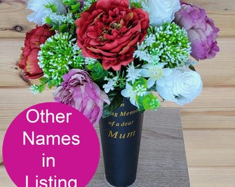 Grave Vase Spike Cemetery Flowers Artificial Dad Mum Nan Rose Peony Berry